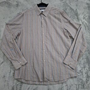 John Lennon Shirt Mens Large Brown Thick Stitch Stripes Long Sleeve Button‎ Up